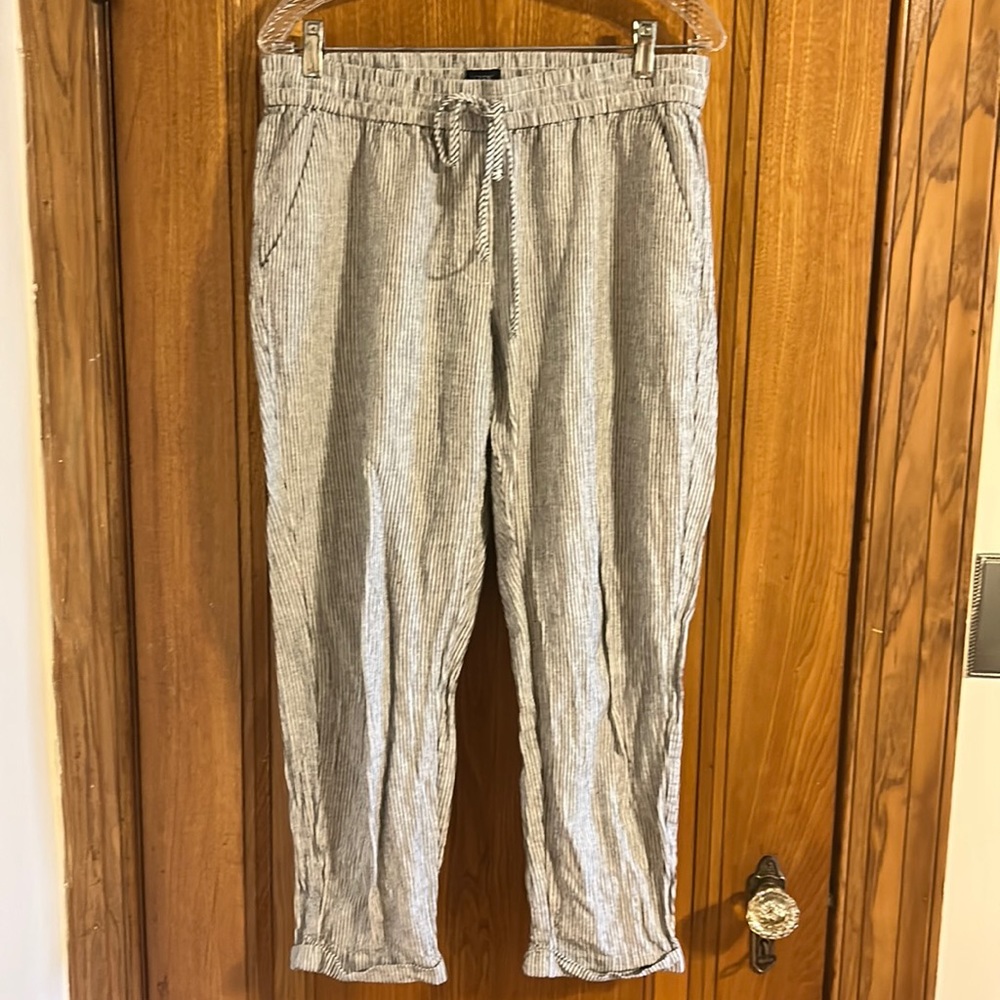 J Crew striped linen/cotton drawstring pants